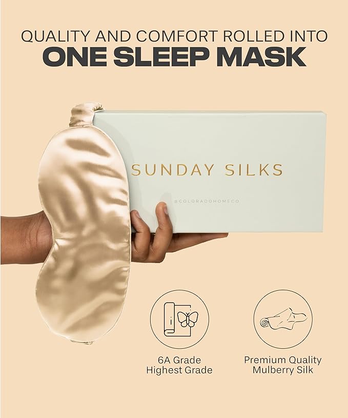 SUNDAYSILKS™ Exclusive Mulberry Silk Sleep Mask | Soft Eye Covers, Blackout Sleeping Mask for Women & Men | Silk Eye Mask for Sleep, Travel, and Relaxation | Antifaz para Dormir [Nude Champagne]-Velvo Beauty