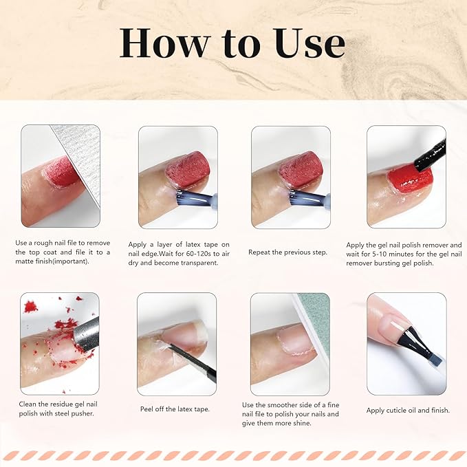 JODSONE Gel Nail Polish Remover Kit - Set with 15ml Gel Nail Polish Remover, Cuticle Oil and Latex Tape, and Complete Remover Manicure Tool Set, No Soaking-Velvo Beauty