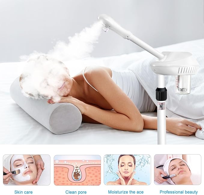Professional Facial Steamer, Face Steamer on Wheels, SPA Ozone Steamer, Standing Face Steamer for Spa, Salon and at Home Use-Velvo Beauty