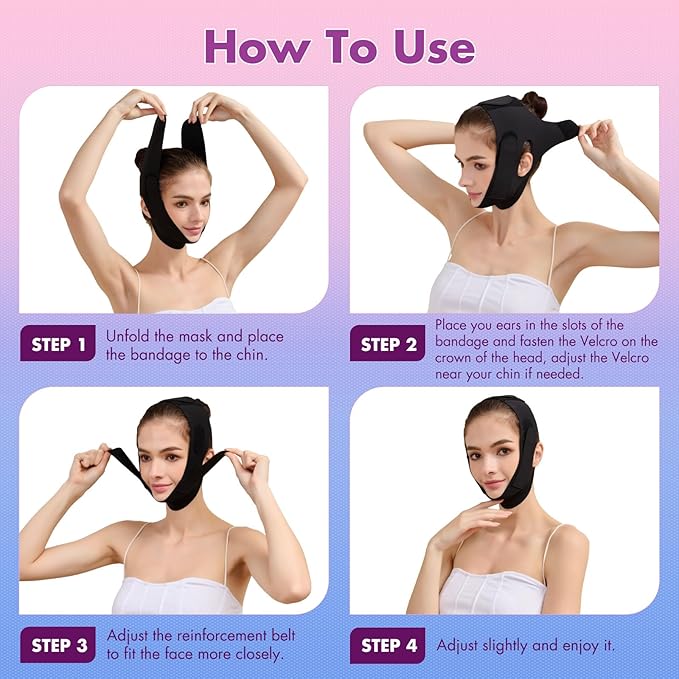 Face Slimming Strap, Double Chin Reducer Band, Graphene V-Line Mask Chin Up Mask V Shaped Face Mask Chin strap for sleeping, V-Line Lifting Mask for Women, Black,Medium-Velvo Beauty