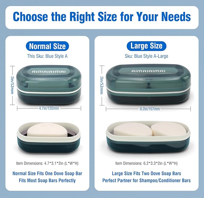 Travel Soap Container, Soap Dish with Lid, Travel Soap Box with Removable Draining Layer, Portable Soap Case for Traveling, Camping, Gym (Blue Style A)-Velvo Beauty