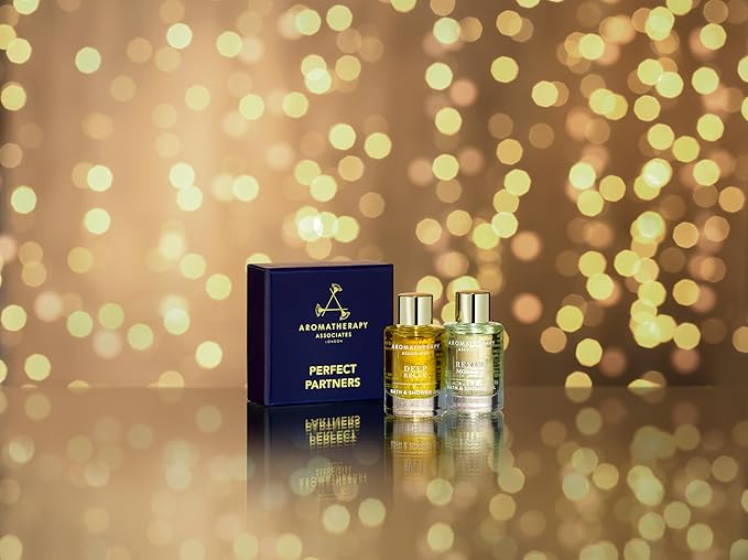 Aromatherapy Associates Perfect Partners Gift Set. 2 Premium Bath and Shower Oils (0.3 fl oz each) in Decorative Gift Box. Includes Deep Relax and Revive Morning Blends-Velvo Beauty