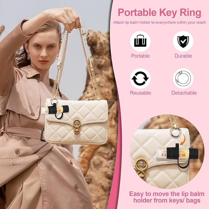 Desing Wish Silicone Lip Balm Holder with Cap Cover Portable Chapstick Holder Keychain Sleeve Lip Balm Key Chain with Key Ring and Neck Strap Lanyard - Transparent-Velvo Beauty