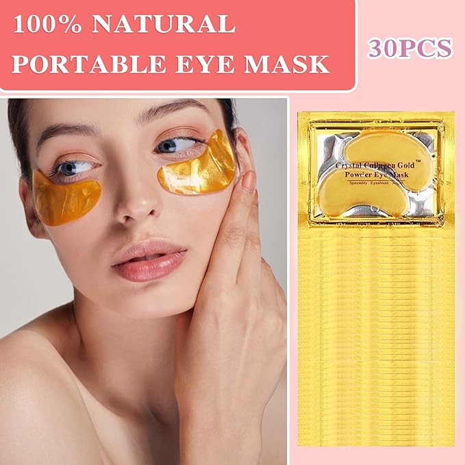 30 Pairs 24K Gold Under Eye Patches,Crystal Collagen Under Eye Mask,Puffy Eyes and Dark Circles Treatments,Moisturising&Hydrating Under Eye Patch Pads for Reducing Fine Lines Eye Bags(Gold)-Velvo Beauty