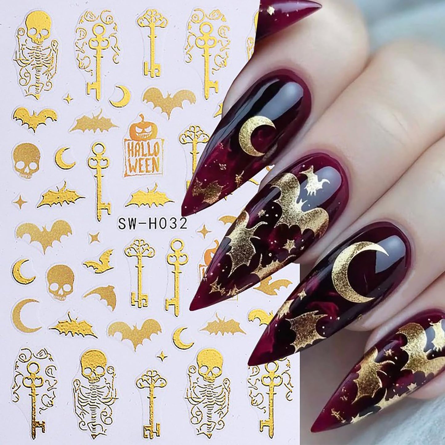 6 Sheets Halloween Nail Art Stickers 3D Self -Adhesive Ghost Bat Spider Nail Decals Holographic Spider Web Skeleton Blood Drop Nail Stickers Halloween Nail Decoration for Women Manicure Supplies-Velvo Beauty
