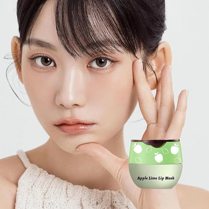 Apple Lime Sleeping Lip Mask,Bee Lip Balm Lip Mask Honey Pot Propolis Moisturizing Lip Balm with Stick,Plumping Lip Hydrating Prevention Dry& Cracked Lip Scrubs Exfoliato Lip Wrinkle Care(Apple Lime)-Velvo Beauty