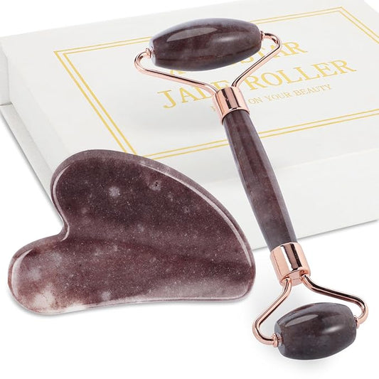 Jade Roller for Face, Facial Roller Massager Skin Care Tool, Gua Sha Facial Tools for Face, Neck, Eyes, Reduce Puffiness of The Skin(Purple)-Velvo Beauty