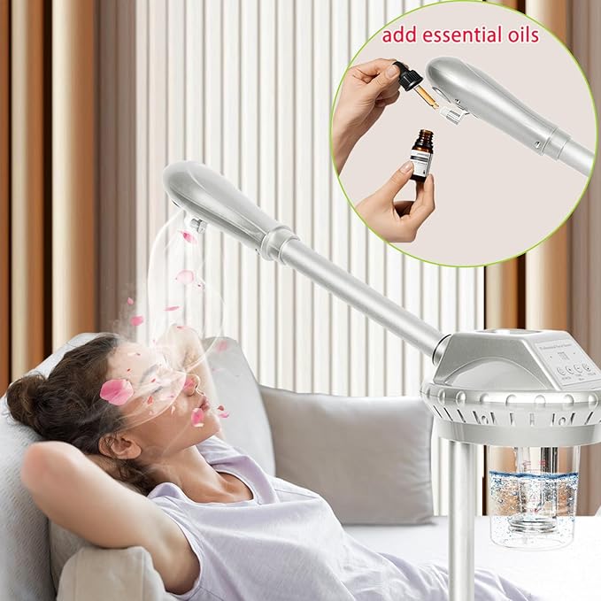Facial Steamer Professional,Face Steamer for Estheticians with Hot Mist & Timer Function,Height Adjustable Vaporizador Facial Steamr on Wheels-Velvo Beauty