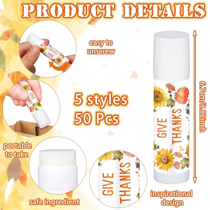 50 Pack Hello Fall Thanksgiving Party Gifts Favors Bulk Lip Balms Gifts Small Thank You Appreciation Gifts Thanksgiving Christmas Stuffers for Women Men Staff Coworkers-Velvo Beauty
