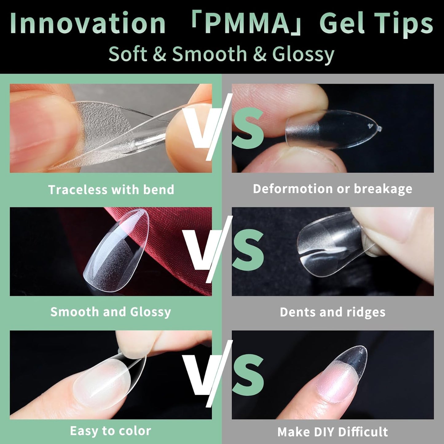 Medium Round Oval Nail Tips, 216pcs Acrylic Fake Nails Gel Nail Tips Soft, Full Cover Pre-Shaped Matte Clear Press on Nails for Extension, Diy at Home Manicure 12 Sizes-Velvo Beauty