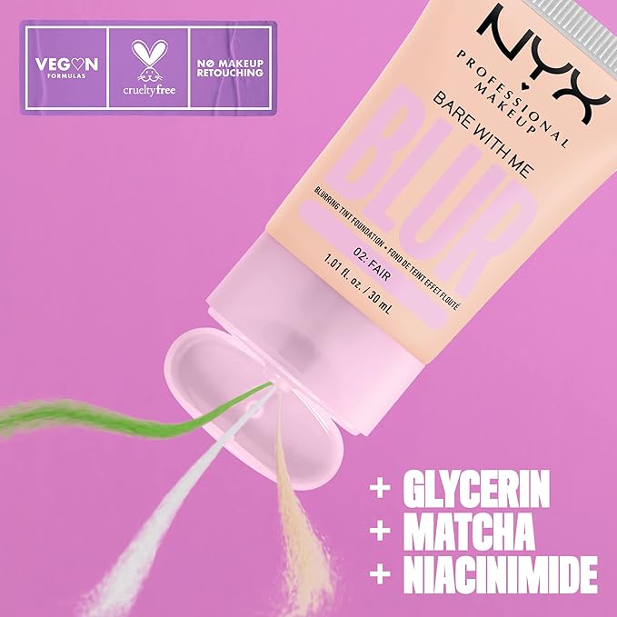 NYX PROFESSIONAL MAKEUP Bare With Me Blur Skin Tint Foundation Make Up with Matcha, Glycerin & Niacinamide - Fair-Velvo Beauty