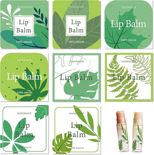 CRASPIRE Lip Balm Labels 80pcs Homemade Lip Balm Labels 2” Clear Lip Balm Labels for Tubes Printable Waterproof Lip Balm Stickers Labels for Lip Balm Handcream Candle Container（Leaves-Green）-Velvo Beauty