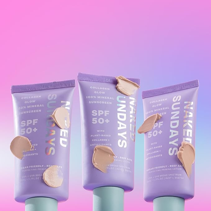Naked Sundays SPF 50 Mineral Facial Sunscreen, Hydrating SPF with Zinc Oxide, Primer & Sheer Tint for Healthy Glow - 2 pack-Velvo Beauty