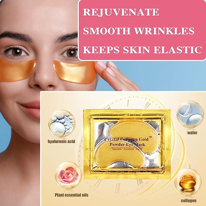 30 Pairs 24K Gold Under Eye Mask,Moisturising Under Eye Patches for Women,Crystal Collagen Eye Gel Pads for Reducing Fine Lines,Puffy Eyes and Dark Circles Under Eye Bags Treatments(Gold)-Velvo Beauty