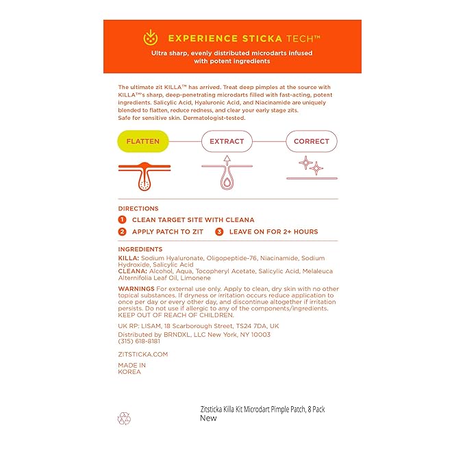 ZitSticka Killa Pimple Patches for Face - World's Most Potent Pimple Patch with Fast-Acting Microdarts - Starts Working within 6 Hours for Deep, Early-Stage Zits - Regular 8 Count with Cleana Swab-Velvo Beauty