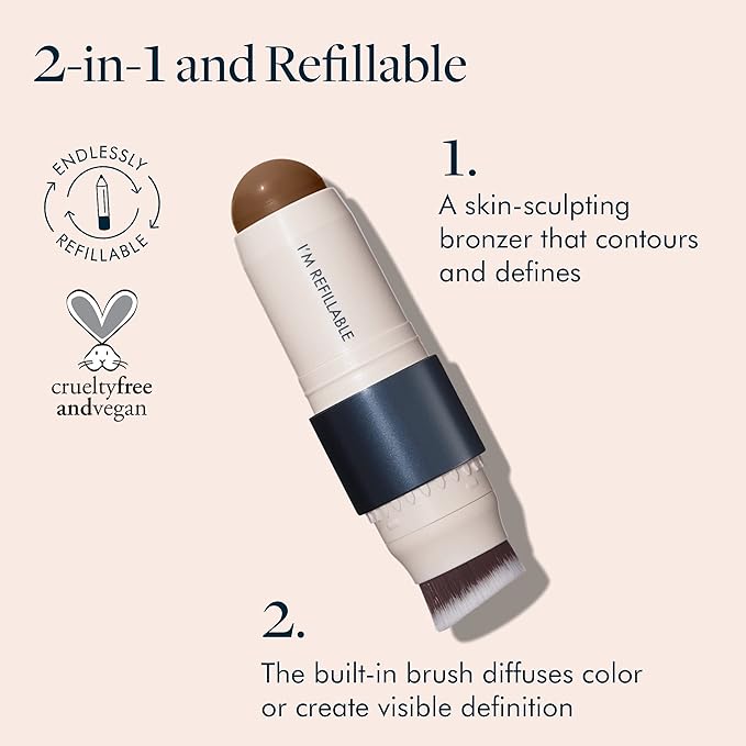trestique Bronzer Stick, Refillable Contour Stick With Built-In Blending Brush, Sustainable Contour Makeup, Clean Beauty Cream Bronzer-Velvo Beauty