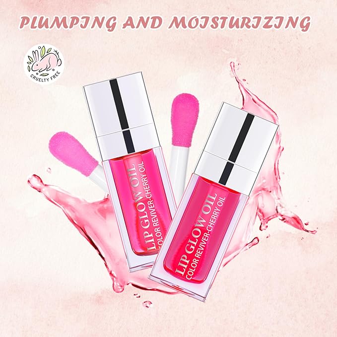 2PCS Lip Oil Set, Hydrating Lip Glow Oil Lip Plumper Gloss, Tinted Lip Oils Transparent Long Lasting Non-sticky Lip Gloss, Plumping Lip Gloss Lip Care Kit (Raspberry & Cherry)-Velvo Beauty