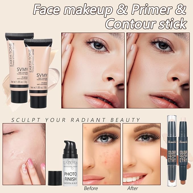 All in One Makeup Kit for Women Full Kit Makeup Gift Set for Women & Girls Makeup Essential Bundle Include Foundation 18Color Eyeshadow Palette Lipstick Eyebrow Pencil Cosmetic Brush Set-Velvo Beauty