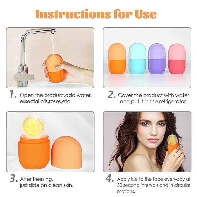 Ice Roller for Face and Eye, Upgrated Ice Face Roller Puffiness Relief Ice Roller Skin Care Tools, Ice Facial Cube, Gua Sha Face Massage, Silicone Ice Mold for Face Beauty ( Orange)-Velvo Beauty