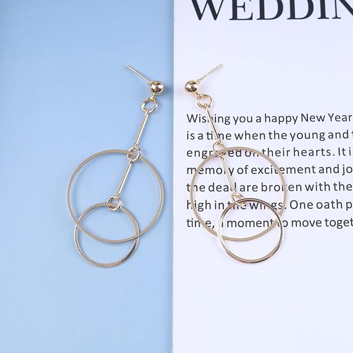 Vintage Hollow Circle Dangle Earrings Exaggerated Circle Drop Earrings Large Circle Hoop Earrings Gold Bar Earrings Jewelry for Women-Velvo Beauty