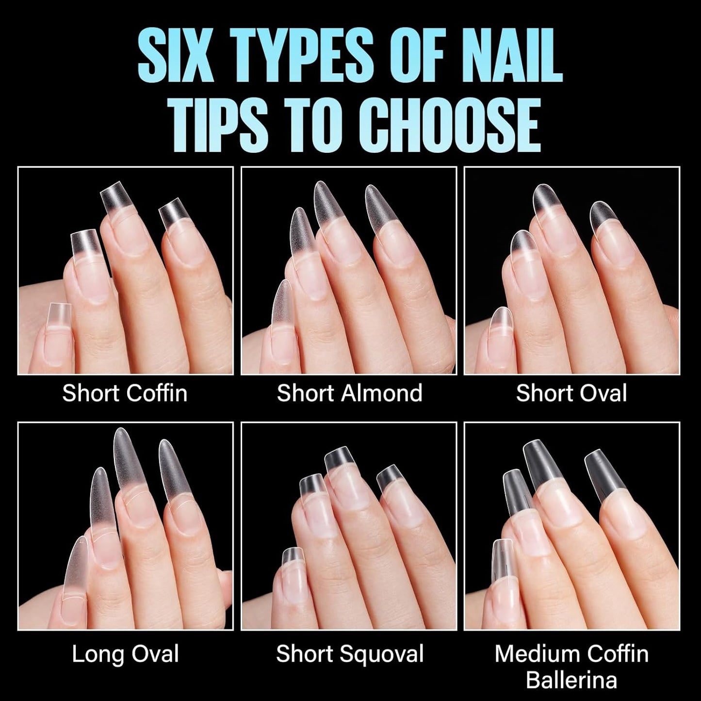 TOMICCA Short Squoval Nail Tips, 510Pcs Acrylic Nails Tips Full Matte, 12 Sizes No C Curve Fake Half Cover Nail Tips for Nail Extension Salon Home DIY-Velvo Beauty