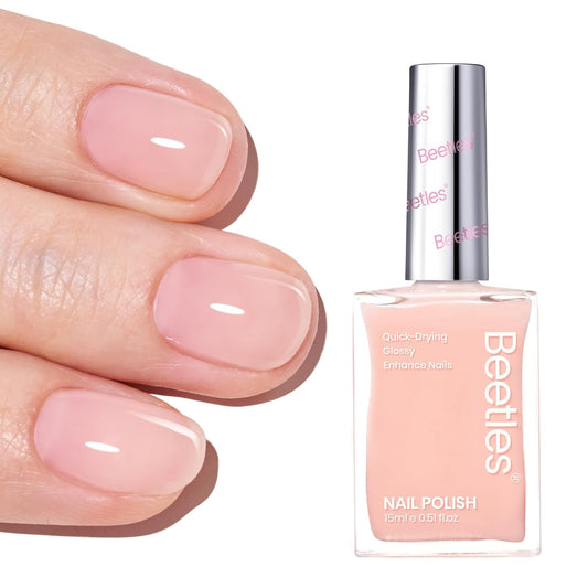 Beetles Nail Polish - Nude Nail Polish Pink Jelly Nail Concealer Fast Dry Quick Natural Nail Strengthener and Growth Treatment for Thin and Damaged Nails,0.51 FL OZ-Velvo Beauty