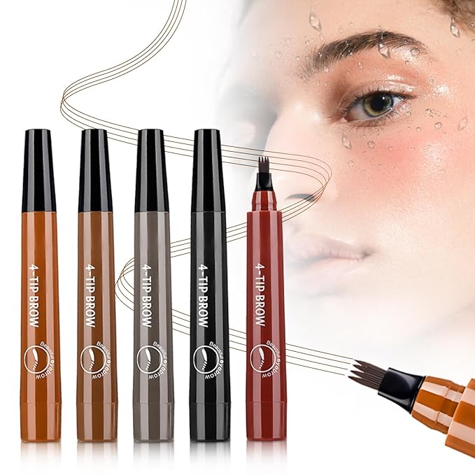 2025 New Magic Eyebrow Pencil, 3D Waterproof 4 Tipped Precise Brow Pen Microblading Eyebrow Pencil Contouring Pen Fine Stroke Microblading Creates Natural (5 Pcs)-Velvo Beauty