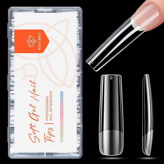 modelones XXL Long Square Nail Tips, Pre-shaped Soft Gel Tips Fake Nails False Acrylic Clear Full Cover Press on Extension Kit Gel Manicure DIY at Home 216PCS 12Sizes-Velvo Beauty