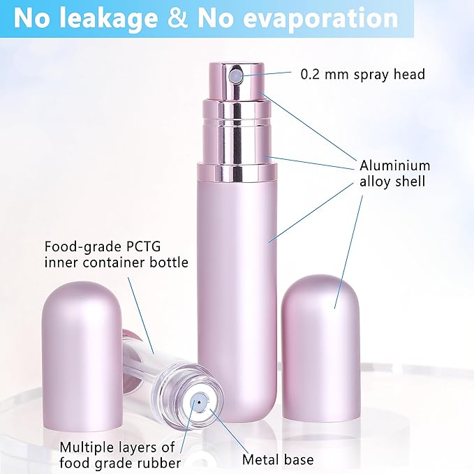 Travel Refillable Perfume Atomizer Bottle 5ml Leakproof Travel Perfume Refillable Bottle (Pink)-Velvo Beauty