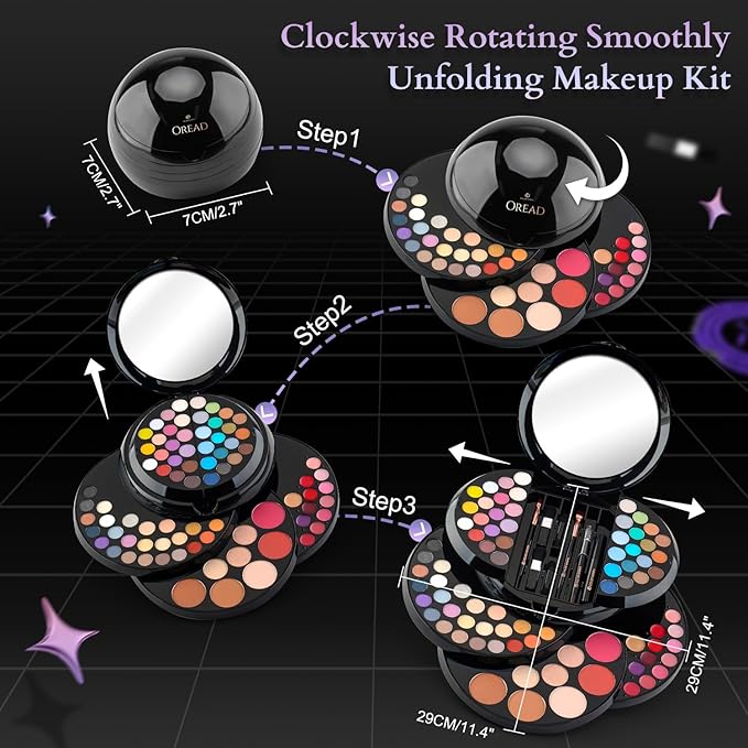 Color Nymph Makeup Kit For Teen Girls, Ball Case Full Kit Makeup Kit For Beginner Practice Professional Makeup Set with 60 colors eyeshadows, 11 colors lip glosses, Highlighter Bronzer Mascara etc-Velvo Beauty