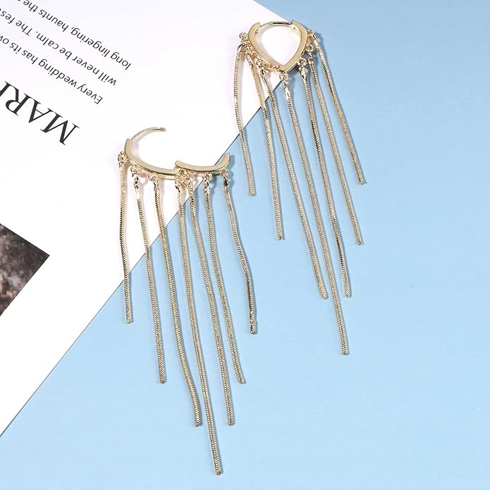 Boho Long Tassel Chain Earrings Fringe Drop Dangle Earrings Gold Dangling Chain Tassel Earrings Vintage Statement Earrings Jewelry for Women and Girls Gifts-Velvo Beauty
