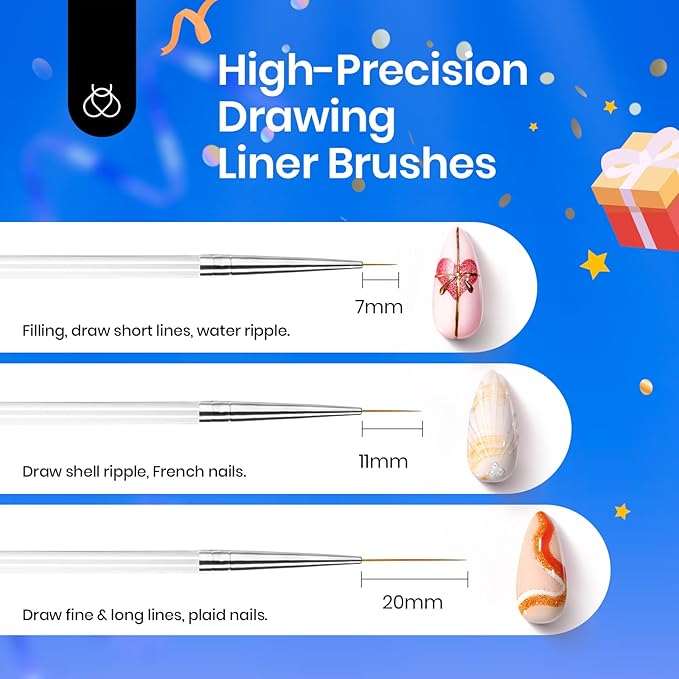 Beetles Nail Art Brushes, 8pcs Double-headed Nail Art Tool Set, Nail Dotting Tools, Striping Nail Art Brushes for Lines, Nail Drawing Pen with Bow knot Stickers Gift for Women-Velvo Beauty