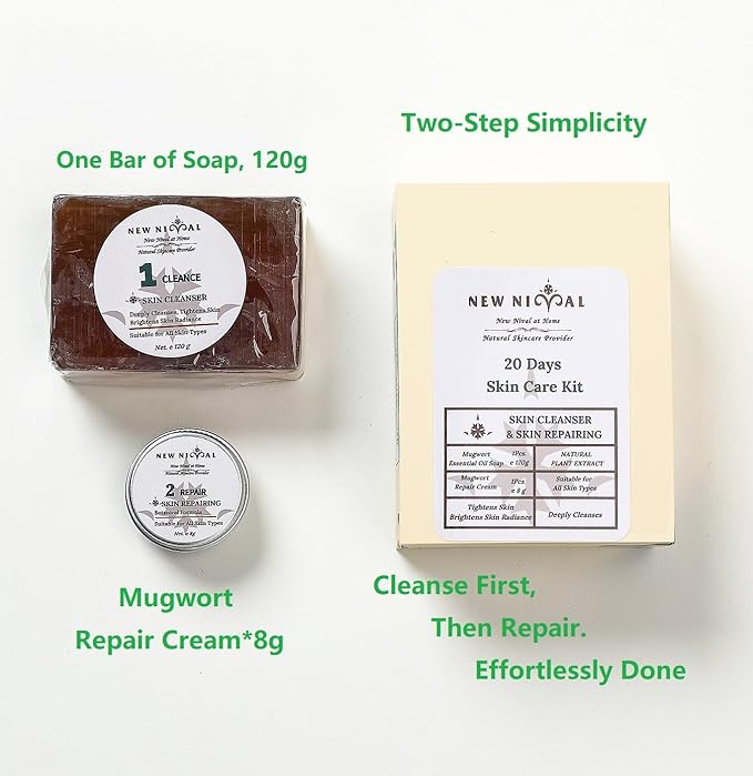 2 Step 20 Days Complete Acne Skin Care Kit.Acne Cleanser Pure Mugwort Essential Oil Soap Face Wash-Cleanse, Hydrate,Moisturize,Harmonize for Restored Skin Balance-1Pcs,120g-Velvo Beauty