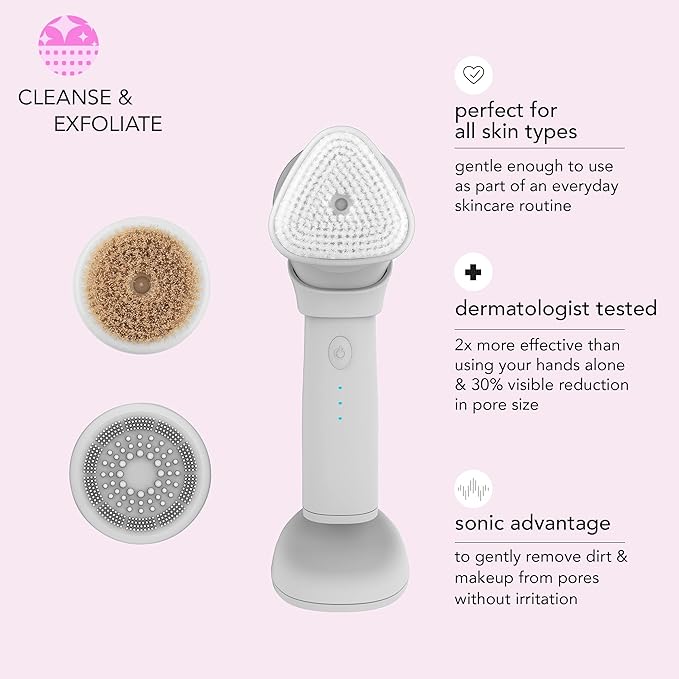 skn by conair Daily Glow Facial Cleansing Brush, All-in-One Facial Brush Includes 3 Interchangeable Attachments for Complete Cleansing, Exfoliation, and Rejuvenation-Velvo Beauty