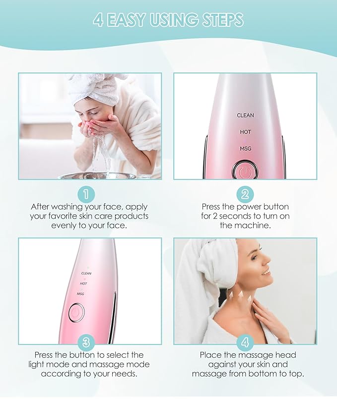 7 Color Neck Face Massager - Facial Massager Tool for Skin Care at Home, Vibrating Face Massager with Thermals, Pink-Velvo Beauty