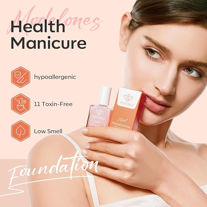 modelones Nail Strengthener, Iridescent Pink Nail Natural Concealer Foundation Polish Air Dry Nail Growth Polish for Damaged Nails Imperfection Masking Gifts for Women 15ml-Velvo Beauty