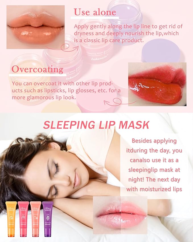 2Pcs Lip Glowy Balm & Lip Sleeping Mask Set,Hydrating Nourishing Repair Sleeping Lip Mask,Glossy Tinted Lip Balm,Day & Night Smooth Cracked Chapped Dry Lip,Lip Care Therapy Treatment for Women-04Grape-Velvo Beauty