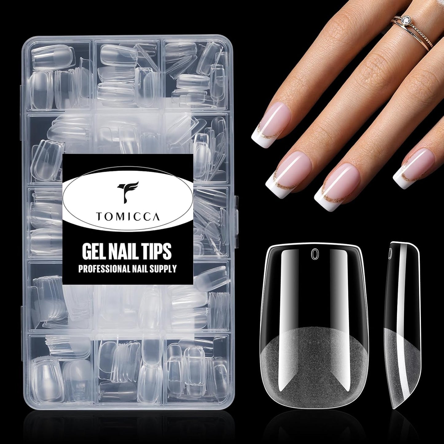 TOMICCA Short Square Nail Tips Acrylic Nails 240Pcs Acrylic Nail Kit Gel Nail Tips 12 Sizes Pre-shape Short Clear Fake Nails for Nail Extension Art Home DIY-Velvo Beauty
