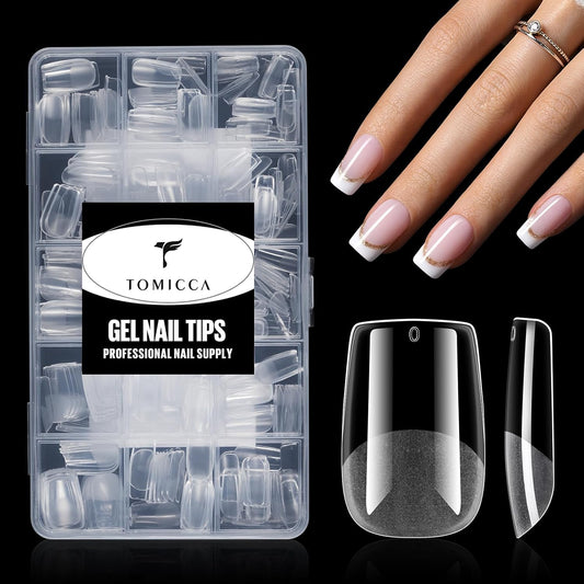 TOMICCA Short Square Nail Tips Acrylic Nails 240Pcs Acrylic Nail Kit Gel Nail Tips 12 Sizes Pre-shape Short Clear Fake Nails for Nail Extension Art Home DIY-Velvo Beauty