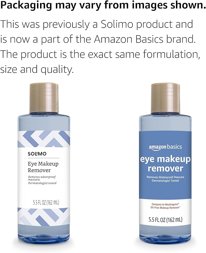 Amazon Brand - Solimo Eye Makeup Remover, Removes Waterproof Mascara, Dermatologist Tested, 5.5 Fluid Ounce-Velvo Beauty