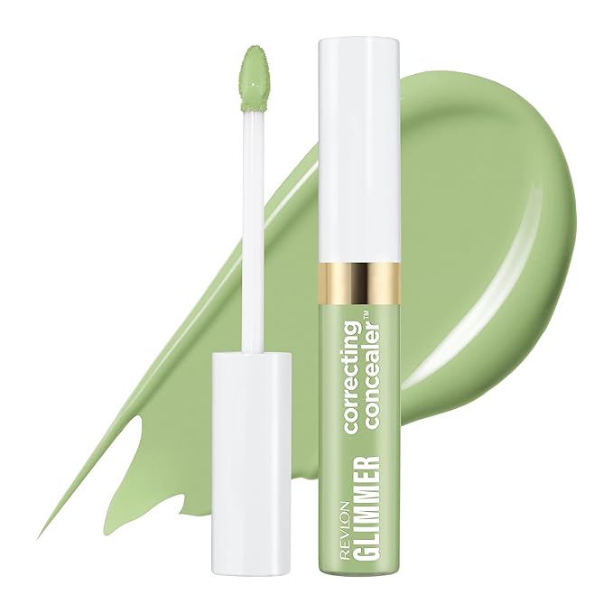 Revlon Glimmer Correcting Concealer, Liquid Under Eye Makeup, Made with Caffeine, Vitamin C, & Stevioside, 100 Green, 0.3 fl oz-Velvo Beauty