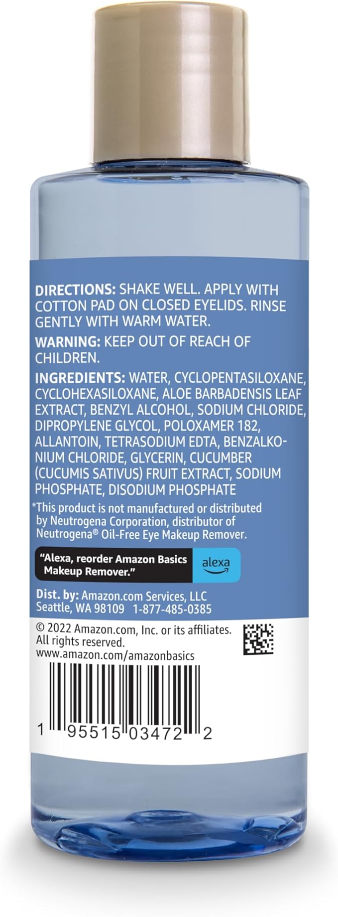 Amazon Brand - Solimo Eye Makeup Remover, Removes Waterproof Mascara, Dermatologist Tested, 5.5 Fluid Ounce-Velvo Beauty