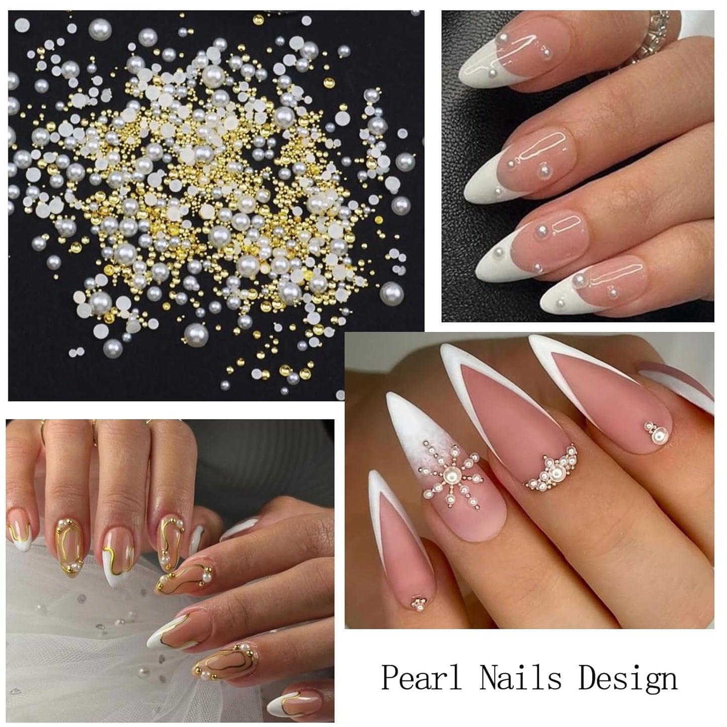 Nail Art Charms with Rhinestones Glue Gel White Flatback Pearls Luxurious Nail Charms Supplies Accessories Gold Silver Chains Nails Gems Jewelry Pearls for Women Nails Design-Velvo Beauty