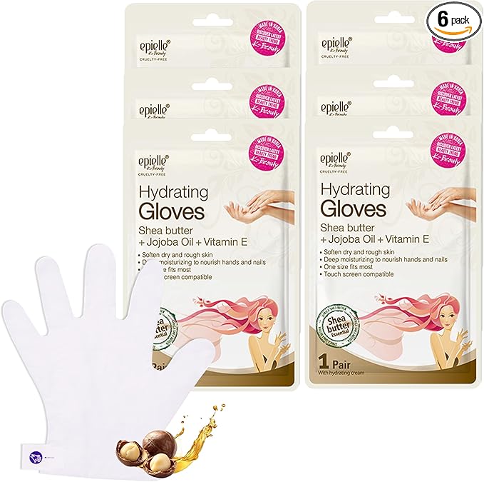 Epielle Hydrating Hand Masks 6 Pairs, Deep Moisturizing Gloves for Dry, Cracked Hands, Relieve and Soften with Shea Butter & Jojoba Oil, Korean Skin Care, Spa Set, Self Care Gifts for Women-Velvo Beauty
