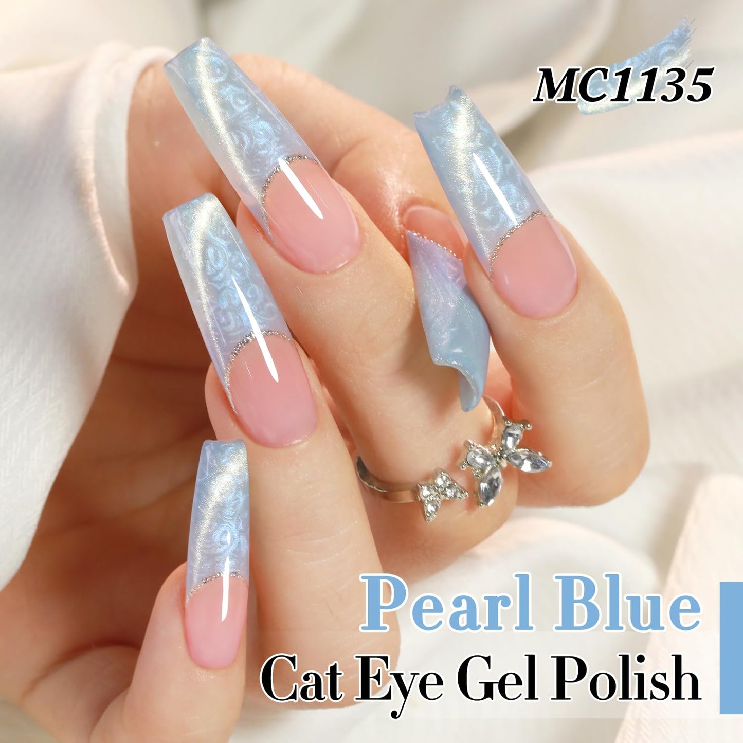 Double Rhythm 15ML Ice Glass Cat Eye Gel Polish with Magnet Holographic Glitter Shimmer Translucent Sheer Color Salon Soak Off Magnetic Nail at Home (Mermaid Blue-MC1135)-Velvo Beauty