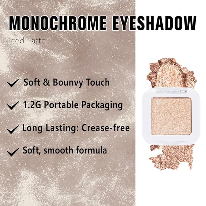 evpct Light Nude Brown Shimmer Single Eyeshadow Palette Makeup for Older Women, Iced Latte Glitter Sparkle Cream Eye Shadow Palette Brightener Makeup for Older Women, High Pigment Monochrome Eyeshadow-Velvo Beauty