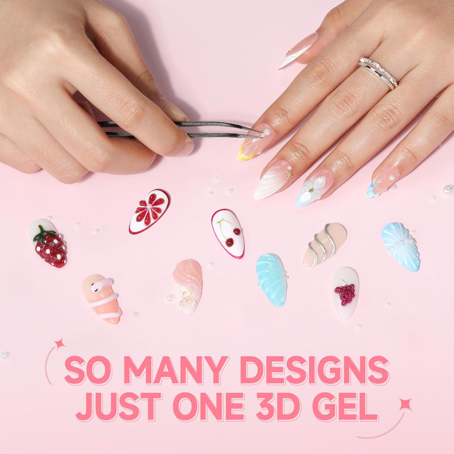 UNA GELLA 3D Gel Nail Art, 3D Nail Gel Sculpting G el Glue 15g 4 in 1 No Wipe Clear Nail Polish for Nails Tips, Chrome Powder, Nail Charms Gems, Drawing, Molding and DIY Nail Art Lamp Curing Needed-Velvo Beauty