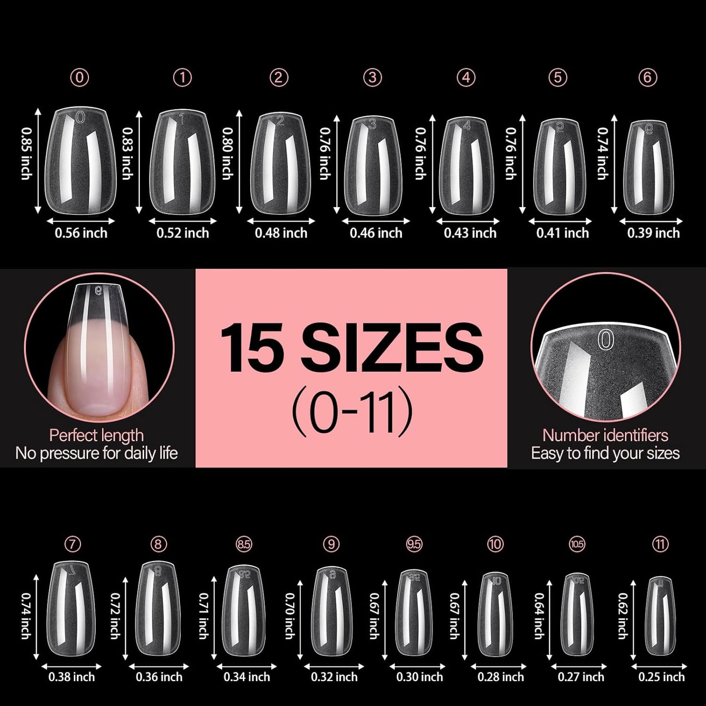 AILLSA Medium Coffin Nail Tips - Pre-shaped False Nail Tips Full Cover Matte Thickened Nails Tips, Fake Nails 450pcs 15 Sizes for DIY-Velvo Beauty