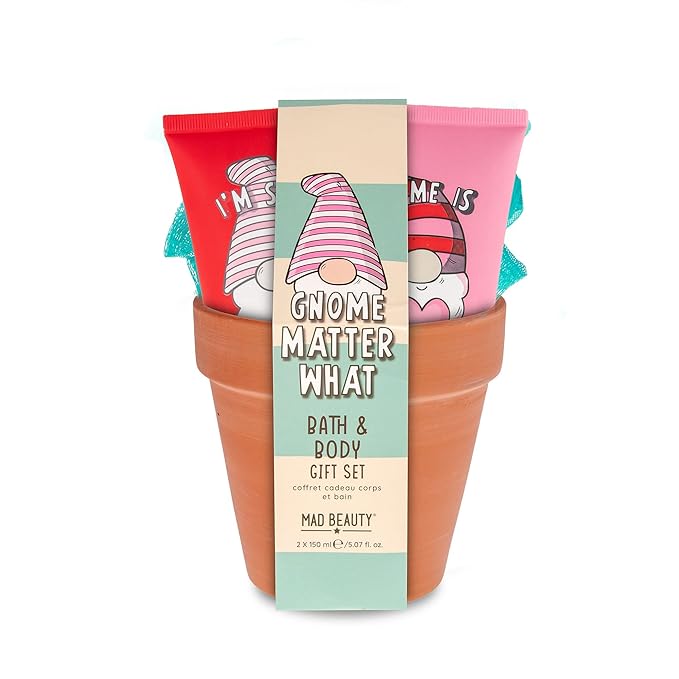 MAD BEAUTY Gnome Matter What Body Trio, 3-in-1 Bath Kit: Body Wash, Body Lotion, & Exfoliating Loofah, Refreshing Cedarwood & Bergamot, Relax & Unwind, Great Self-Care Gift Set-Velvo Beauty