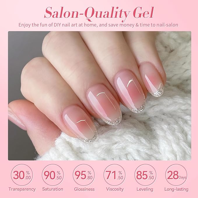 BORN PRETTY Jelly Gel Nail Polish Set,Sheer Nude Pink Natural Color Ice Transparent Tranlusent Gel Polish Kit for Salon Manicure and Nail Art DIY at Home 6PCS 7ml-Velvo Beauty